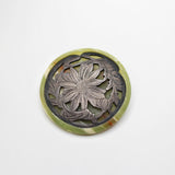 Santa Fe Marbled Green Bakelite Silver Floral Bloom Brooch