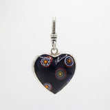 Vintage Murano Glass Millefiori Deep Navy Sterling Heart Charm