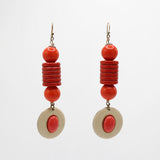 Vintage Tangerine Dream 80s Wooden Bead Enamel Drop Earrings