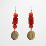 Vintage Tangerine Dream 80s Wooden Bead Enamel Drop Earrings