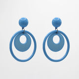 Vintage 80s Sky Blue Resin Circle Statement Earrings