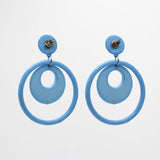 Vintage 80s Sky Blue Resin Circle Statement Earrings