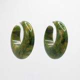 Vintage Marbled Spinach Bakelite Puffy Hoop Earring