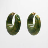 Vintage Marbled Spinach Bakelite Puffy Hoop Earring