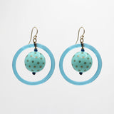 80s Turquoise Dotted Resin & Glass Hoop Drop Earrings