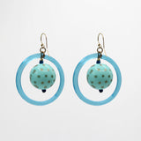 80s Turquoise Dotted Resin & Glass Hoop Drop Earrings