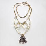 Elizabeth Looped Pearl Strands Crystalline Fan Necklace