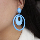 Vintage 80s Sky Blue Resin Circle Statement Earrings