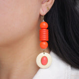 Vintage Tangerine Dream 80s Wooden Bead Enamel Drop Earrings