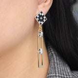 Mother of Pearl Onyx Handmade Checkerboard Verushka Mixed-Metal Link Earring