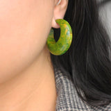 Vintage Marbled Spinach Bakelite Puffy Hoop Earring