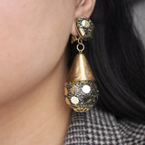 Vintage 80s Gold Sequin & Black Mesh Clip-On Earrings