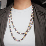 Vintage 80's Multicolor Freshwater Pearl Long Strand Double Wrap Necklace