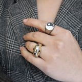 Archival Lulu Goldstone Cabochon and Crystal 80s Inspired Gold Domed Ring