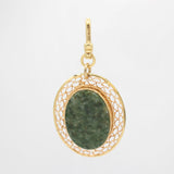 St Paddy's Day Vintage Goldfilled Lattice Filagree and Jade Charm