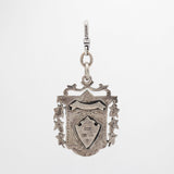 Antique Victorian Sterling Silver Ivy-Leaf Framed Crest Albert Fob Charm