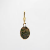 St. Paddy's Day Handcarved Mossy Agate Scarab Goldfill Ma'at Charm