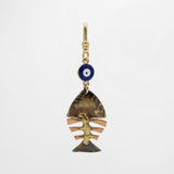 St Paddy's Day Vintage Copper and Brass Fish Charm with Enamel Evil Eye