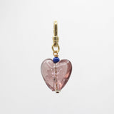 Valentines Day Rose Crackle Glass & Lapis Bead Heart Charm