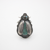 Santa Fe Antique Hand Tooled Sterling Turquoise Insect Brooch