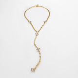 Archival Lulu Edge Chain and Glass Crystal Baguette Hearts Linked Y-Necklace