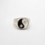 Vintage Enamel Black & White 80s 90s Sterling Silver Yin-Yang Signet Ring