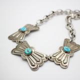 Santa Fe Vintage Triple Concho Sterling Turquoise Cabochon Necklace