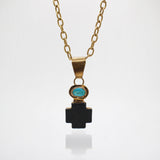 Santa Fe Classic Onyx Turquoise Natural Brass Cross Necklace