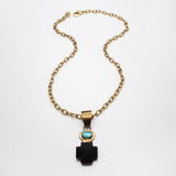 Santa Fe Classic Onyx Turquoise Natural Brass Cross Necklace