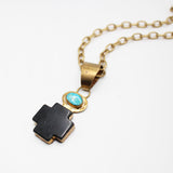 Santa Fe Classic Onyx Turquoise Natural Brass Cross Necklace