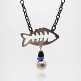 Santa Fe Sterling Silver Fish Astream Gunmetal Necklace