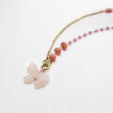 Elizabeth Vintage Rose Quartz Horse Charm on Rhodochrosite Pink Sapphire Handmade Chain