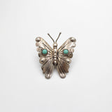 Santa Fe Vintage 1940's Navajo Diné Sterling Silver Turquoise Butterfly Brooch