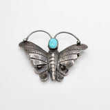 Santa Fe Vintage Handmade Navajo Sterling Silver Turquoise Butterfly Brooch