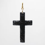 Vintage Jet Black Celluloid Rosary Cross Charm