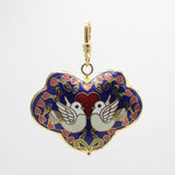 Vintage Enamel Cloisonné Double Dove Love Birds Charm