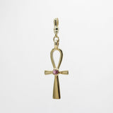 Vintage 14 Karat Gold Vermeille Egyptian Ankh Amethyst Cabochon Charm