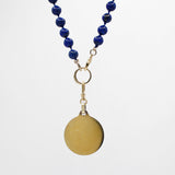 Vintage Gold Vermeille 'Veni Creat Spiritus' Dove Medallion Charm on Beaded Lapis Necklace