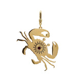 Zodiacs Cancer Sign Crab Crystal Studded Golden Charm with Enamel