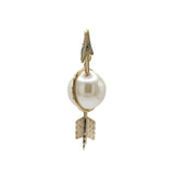 Zodiacs Sagittarius Golden Arrow Charm with Large Glass Pearl and Emerald Colored Crystals