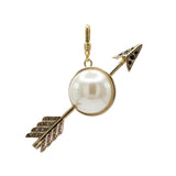 Zodiacs Sagittarius Golden Arrow Charm with Large Glass Pearl and Onyx colored crystals