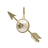 Zodiacs Sagittarius Golden Arrow Charm with Large Glass Pearl and Onyx colored crystals