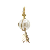 Zodiacs Sagittarius Golden Arrow Charm with Large Glass Pearl and Onyx colored crystals