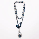 Elizabeth Navy Silk Grey Glass Pearl Necklace & Sapphire Glass Charm Pairing